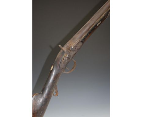 Percussion hammer action sporting gun indistinctly named to the lock possibly North Winton, with engraved lock, hammer scroll