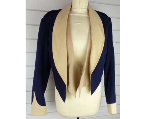 British Army Royal Gloucestershire Hussars officer's mess jacket in blue and buff cloth with crimson silk lining, named A W S
