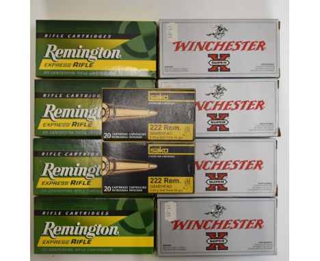 One hundred and ninety .222 rifle cartridges comprising seventy Remington Express, forty Sako Gamehead and eighty Winchester 