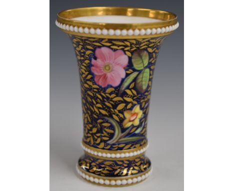 Spode 19thC flared vase with botanical and jewelled decoration, H11cm