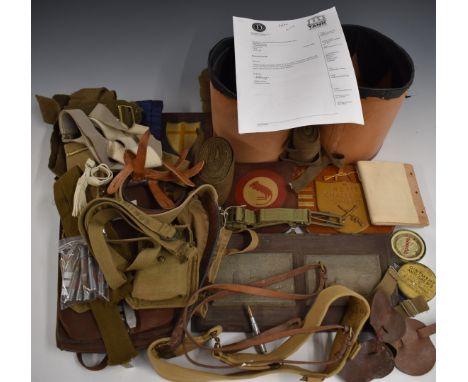 British Army Royal Gloucestershire Hussars collection of WW2 and later militaria including leather officer's map case, canvas