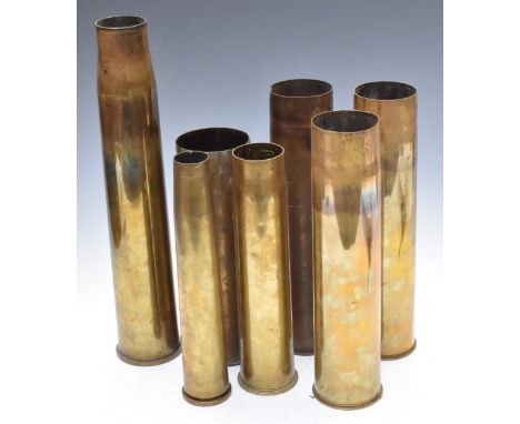 Four WW2 brass shells including 25 pounder dated 1941, 6 pounder dated 1942, together with three other&nbsp;brass shells (7),