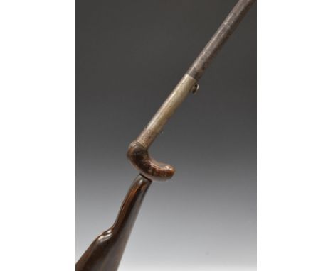 Day's patent 28 bore percussion underlever walking stick gun, with screw in stock, named top plate and 27 inch barrel, overal