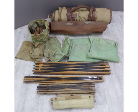 British Army Royal Gloucestershire Hussars canvas campaign bed, water bucket, large water container etc. Consigned for sale b
