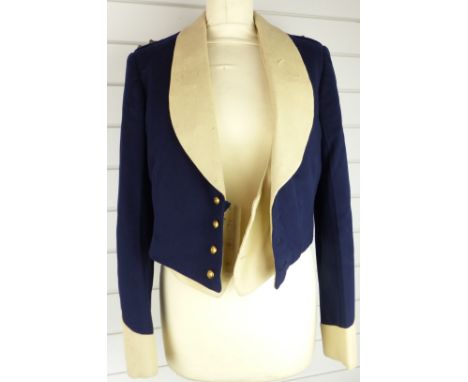 British Army Royal Gloucestershire Hussars officer's mess jacket in blue and buff cloth with crimson silk lining, named Lt M 