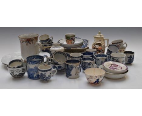 Large collection of 18th/19thC mainly English porcelain including Caughley Lowestoft, Worcester, Minton oyster plates etc., t