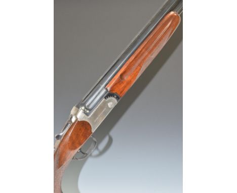 AYA Yeoman 12 bore over and under ejector shotgun with named locks and underside, border engraved locks, trigger guard, top p
