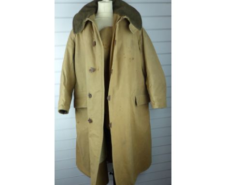 British Army WW2 sheepskin lined coat by H &amp; B Hoffman and Sons Ltd, size no. 4, attributed to Trooper Dyer, Royal Glouce