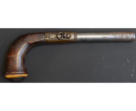 Percussion side hammer action pistol with engraved lock, hammer, top strap, butt cap and underside, folding trigger, shaped w
