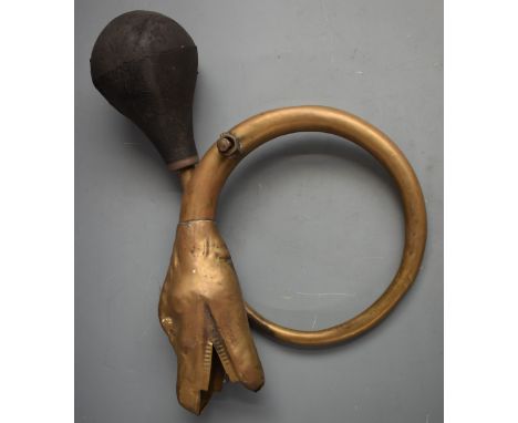 Vintage brass car horn with figural boa constrictor or similar head, length 36cm