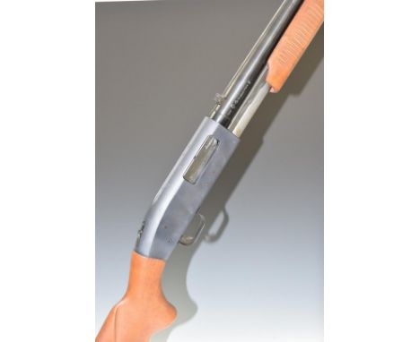 Mossberg 12 bore three-shot pump action shotgun with semi-pistol grip sling suspension loops, adjustable pop-up sights and 24