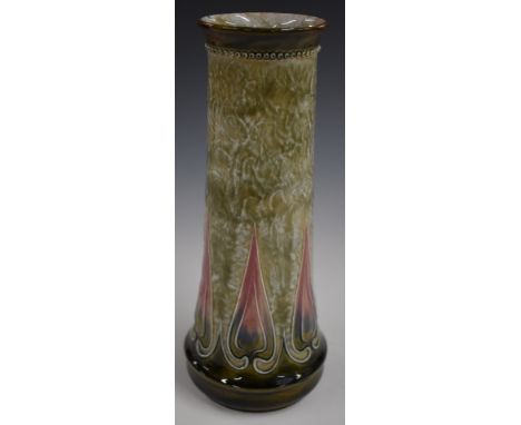 Royal Doulton pedestal vase with Art Nouveau decoration and jewelled neck, impressed mark to base for Eliza Simmance, H26cm