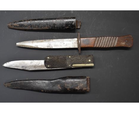 German dagger / knife with Gottlier Hammesfahr Solingen to 14cm blade with metal sheath and a Rodgers and Sons hunting knife 