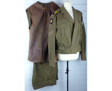 British Army Royal Gloucestershire Hussars battledress blouse and trousers dated 1959, blouse with divisional and regimental 