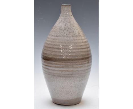 David Leach studio pottery vase, the ribbed bulbous body with mottled decoration, LD seal mark to lower rim, H35.5cm&nbsp;