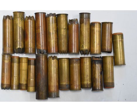 Twenty-two 12, 20 and 28 bore Eley-Kynoch and similar brass shotgun cartridges and cartridge cases.&nbsp;PLEASE NOTE THAT A V