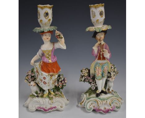 Derby patch period figural candlesticks, H23cm