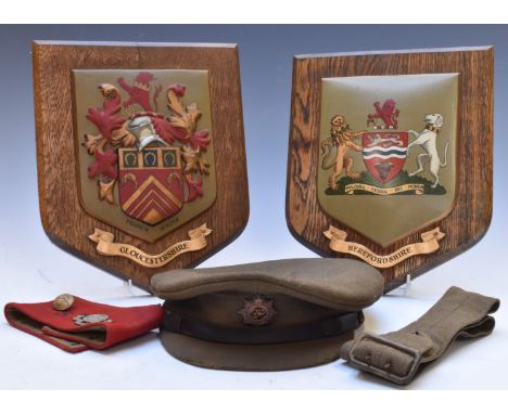 British Army officer's field cap by Allcott London with royal Army Service Corps badge, red arm band with ST to centre and tw