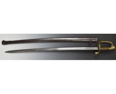 French 1845 pattern sword with brass hilt, stamped 30904 and L.B to guard, with 77cm fullered curved blade and scabbard.&nbsp