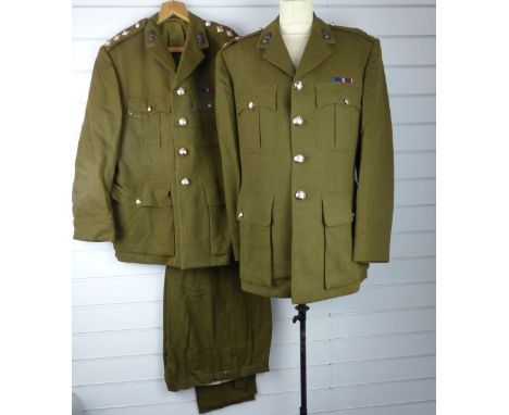 Two British Army Royal Artillery officer's No 2 dress uniforms attributed Lt Col A J Felton RA