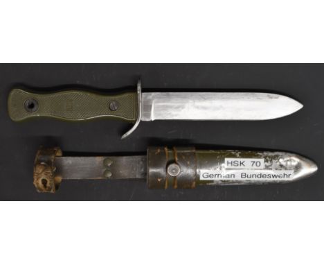 German HSK70 bayonet with 14cm blade, scabbard and frog.&nbsp;PLEASE NOTE ALL BLADED ITEMS ARE SUBJECT TO OVER 18 CHECK ON CO