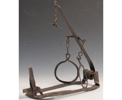 Unusual vintage wrought iron ring rabbit trap, 40x44x7cm.&nbsp;