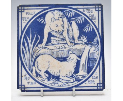 Minton Aesthetic tile from Aesop's Fables series Wolf and Lamb, 15.5cm x 15.5cm&nbsp;