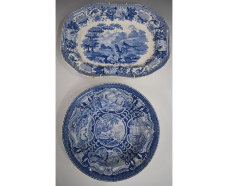 Two 19thC blue and white plates comprising Halls Quadrupeds and late Spode The Ass and The Lion