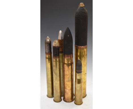 Five&nbsp;brass shells of various sizes/calibres one 37mm dated 1941, another 1940 together with an alloy example 40mm (6), t