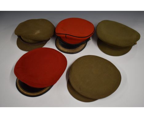 Three British Army khaki officer's field caps including a Royal Gloucestershire Hussars example and one with Royal Horse Guar