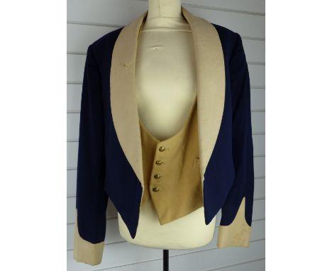 British Army Royal Gloucestershire Hussars officer's mess jacket in blue and buff cloth with crimson silk lining, named Capta