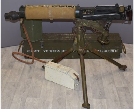 Deactivated Australian Vickers Mk.I .303 light machine gun with fully adjustable tripod, water cooling system, canvas water j