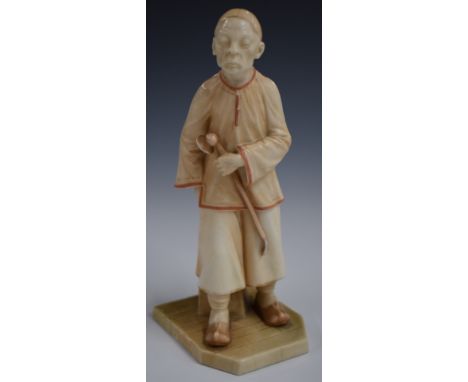 Royal Worcester blush ivory figure of a Chinaman, shape 837, H17cm