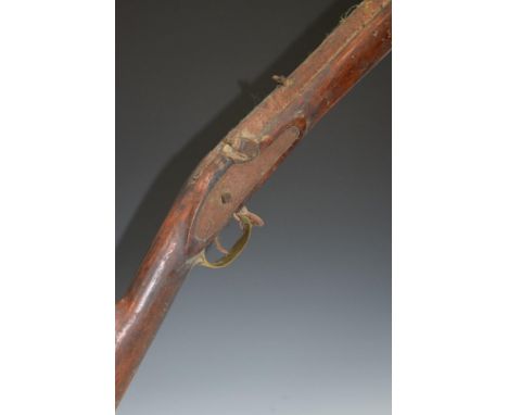 Enfield pattern three band 32 bore percussion hammer action gun with lock stamped with crown cypher, brass trigger guard, but
