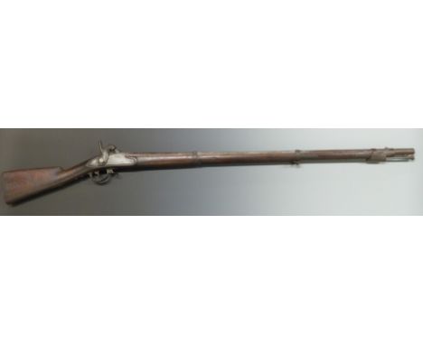French percussion hammer action musket with 'Mre Imp de Chatellerault' engraved to the lock, steel trigger guard, butt plate,