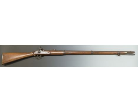 Enfield 1856 pattern percussion hammer action rifle with&nbsp;lock stamped with crown over 'VR' cypher and '1856 Tower', bras