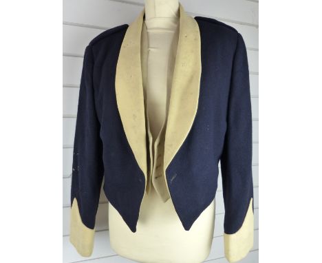 British Army Sergeant's mess jacket in blue and buff cloth with black silk lining and waistcoat, named to SQMS May on Isaac W