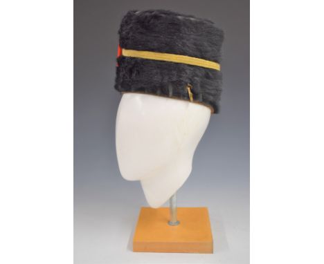 British Army Royal Gloucestershire Hussars fur busby retaining yellow cord line and scarlet bag, size 7 label to interior.&nb