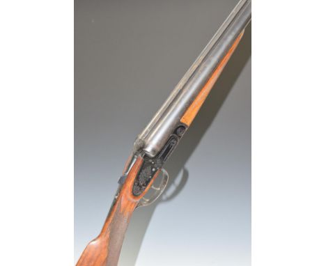 Czechoslovakian&nbsp;12 bore side by side shotgun with named and engraved sidelock plates, underside, trigger guard, top plat
