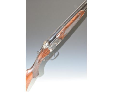 Krupp of Suhl Germany 12 bore over and under ejector shotgun with line engraved locks, trigger guard, underside and thumb lev