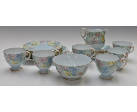 Shelley twenty one piece six setting tea set decorated in the Melody pattern, comprising 6 each of cups, plates and saucers p