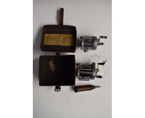 Hardy Elarex multiplier fishing reel in original box and a good quality anonymous reel with engine turned decoration and Bake