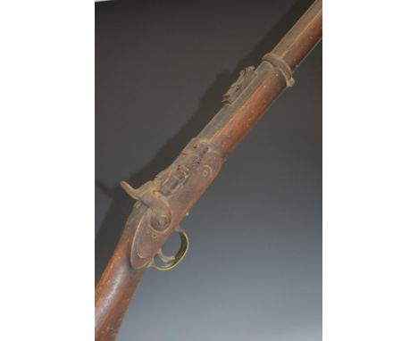 Enfield two band percussion hammer Snider action rifle with lock stamped 'Tower', stock stamped 'F Hill &amp; Sons Army Contr