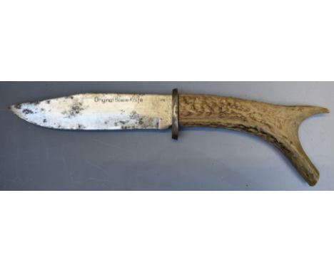 Hunting knife with stag horn grip and 'Original Bowie Knife' to 14cm blade.&nbsp;PLEASE NOTE ALL BLADED ITEMS ARE SUBJECT TO 