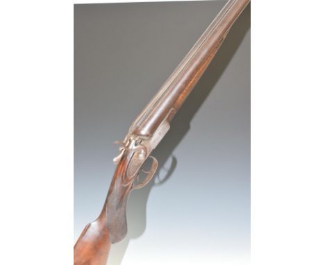 Lewis Richards of Kettering 12 bore side by side hammer action shotgun with chequered semi-pistol grip&nbsp;and forend, vacan