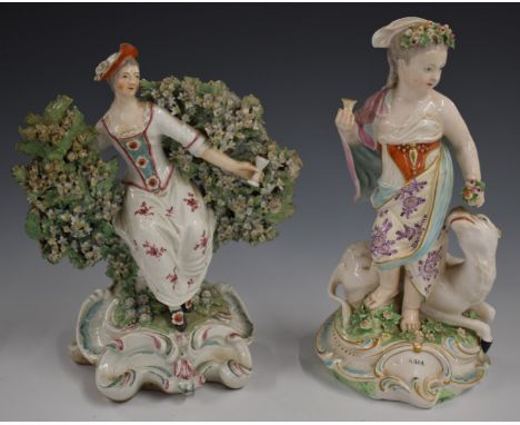 Two Derby patch period figures including Asia, tallest 26cm