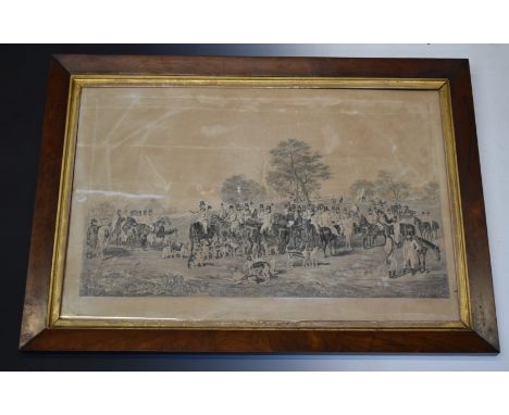 Victorian hunting print, probably the Cheshire Hunt, in period rosewood frame with key plate, and a further print of one of t