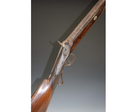 G Lloyd 14 bore percussion hammer action sporting gun with named and engraved locks, engraved hammer, scrolling trigger guard
