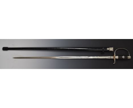 German police NCO's sword with impressed Emil Voos Solingen mark, D shaped chromed hilt and metal scabbard, probably Third Re