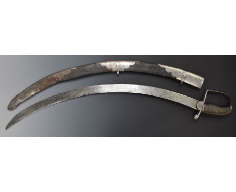 Georgian Flank Company officer's sword with heavily decorated 68cm curved blade, shagreen handle and leather scabbard, by H O